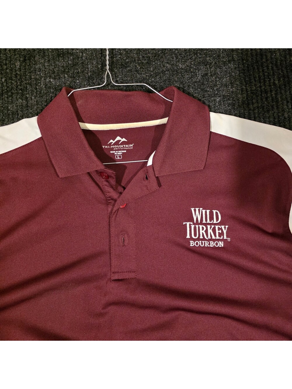 Tri-Mountain Performance Wild Turkey Bourbon Maroon and White Polo Shirt Large